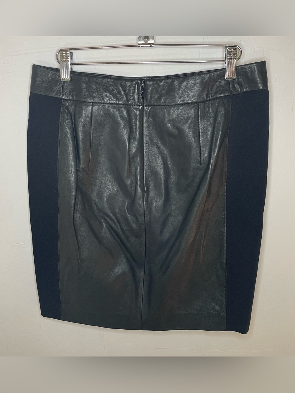 Loft Genuine Leather Black Paneled Pencil Mini Skirt - Picture 4 of 8
